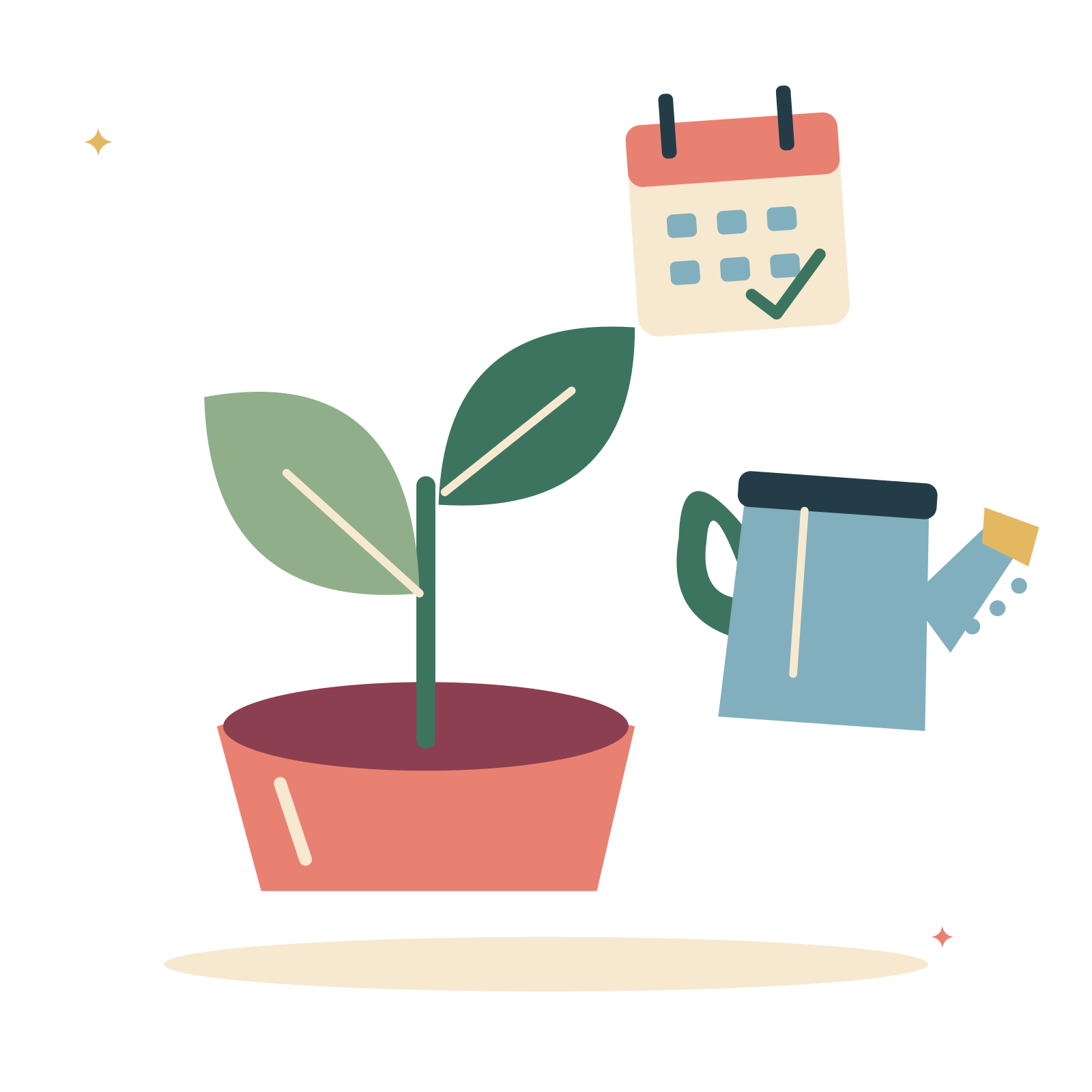 New growth with seedling and watering can.