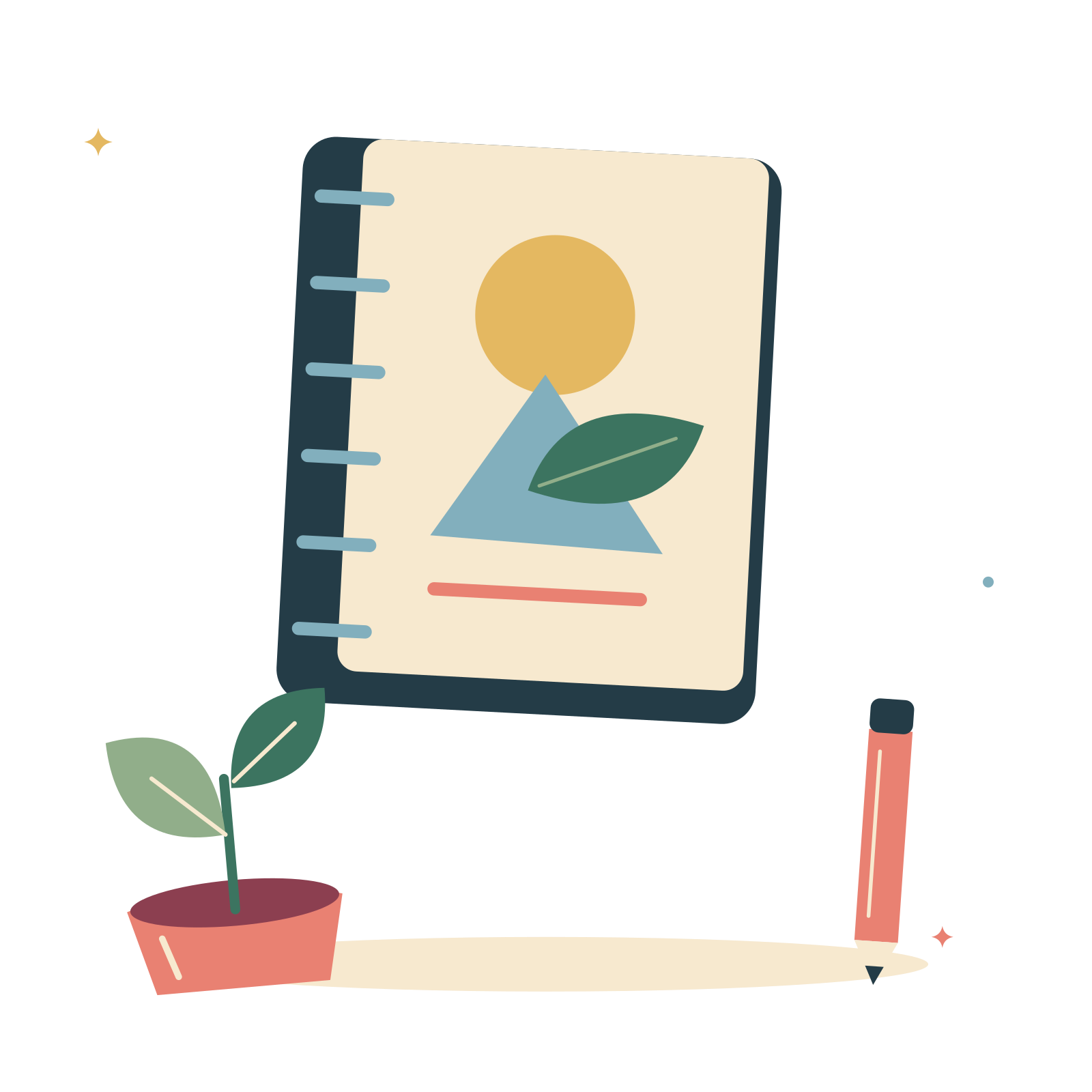 Fresh ideas with a sketchbook and growing seedling.