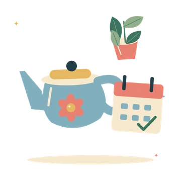 A quiet fresh start with teapot and calendar.