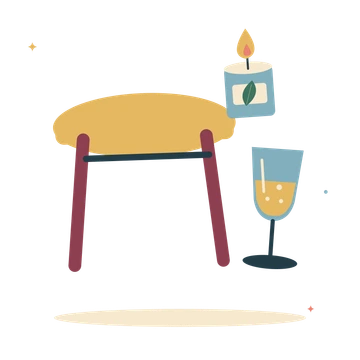 Midnight table with champagne and a glowing candle.
