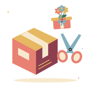 Small business parcel with scissors and handmade gift.