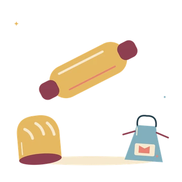 Handmade bakery with rolling pin and bread.