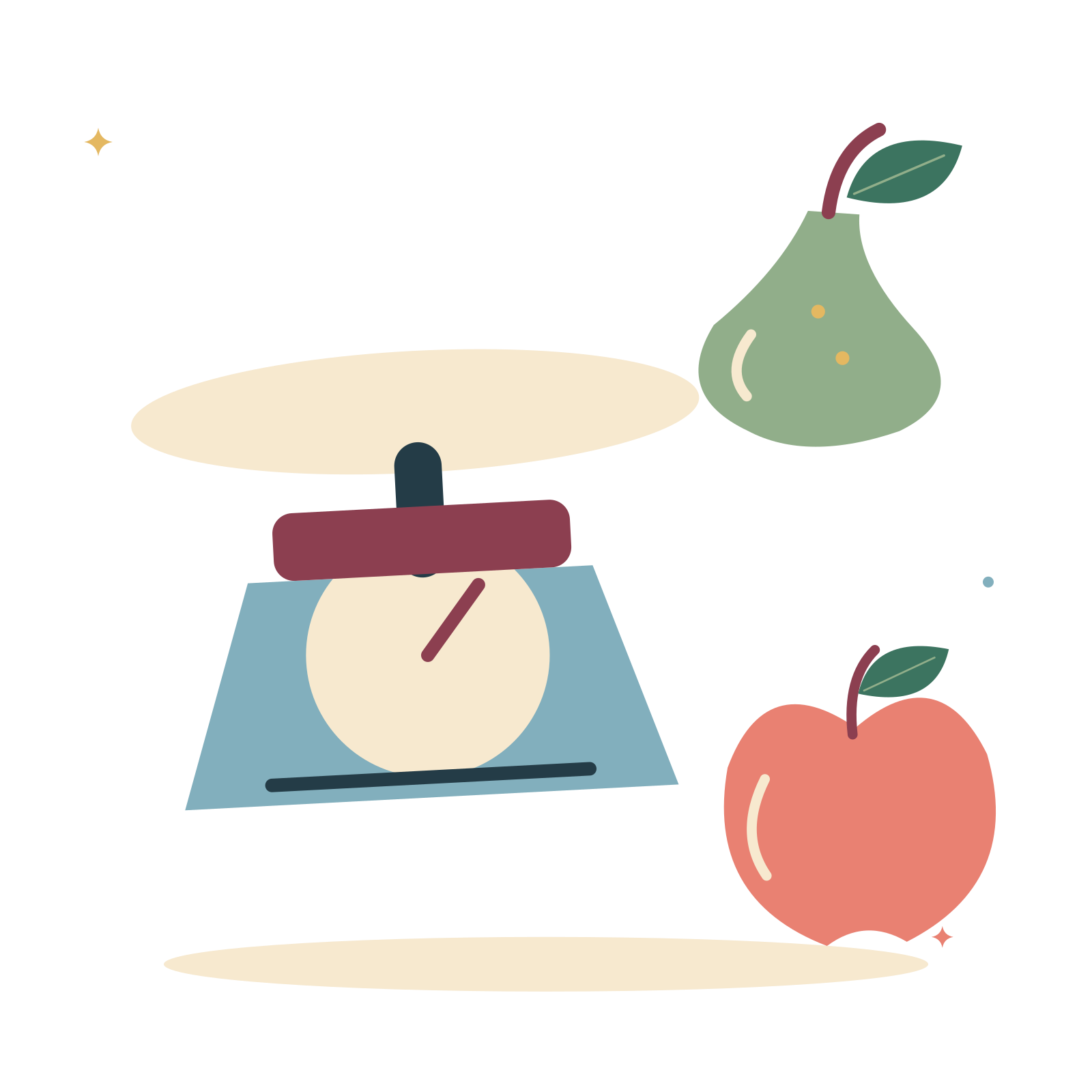 Local shop counter with weighing scale and fruit.