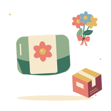 Handmade soap gift with flowers and a parcel.