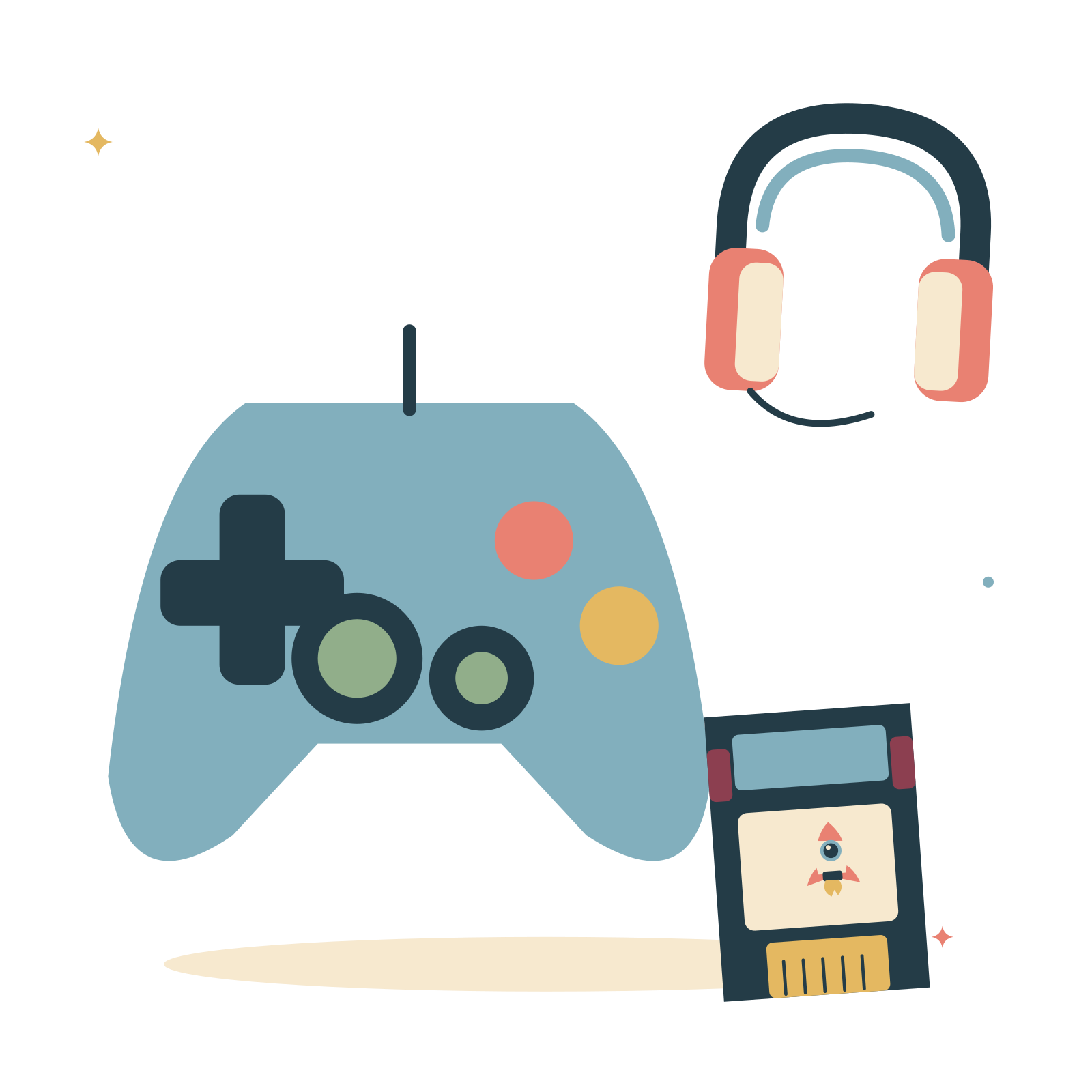 Game night with controller and studio headphones.
