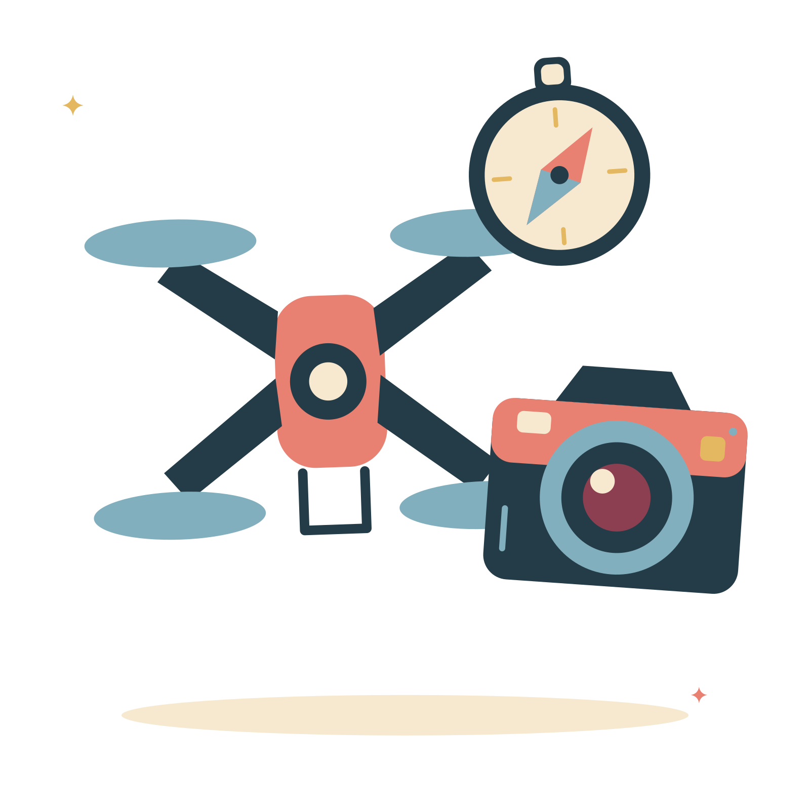 Drone adventure with camera and a little compass.