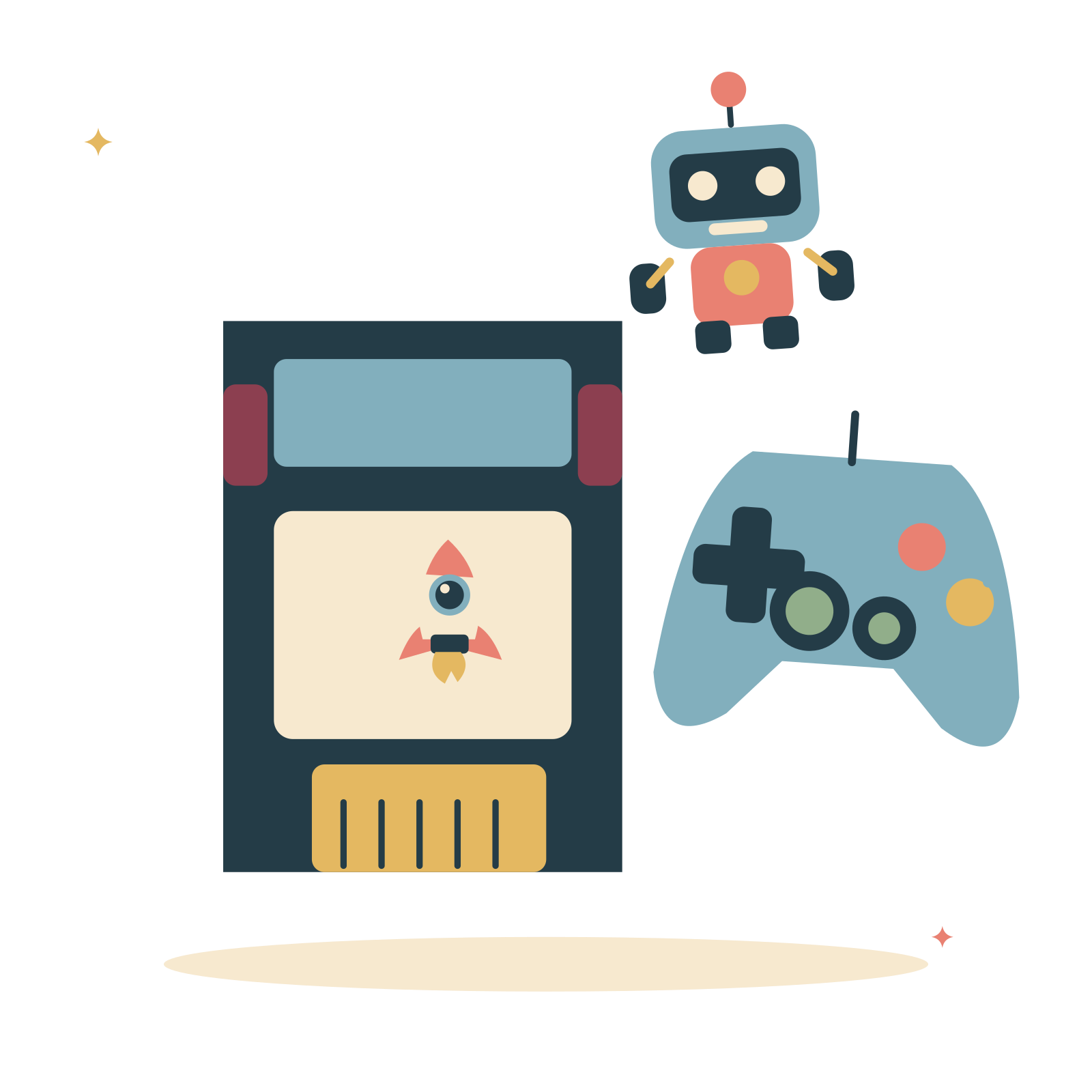 Retro gaming with a cartridge and controller.
