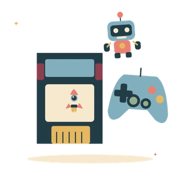 Retro gaming with a cartridge and controller.