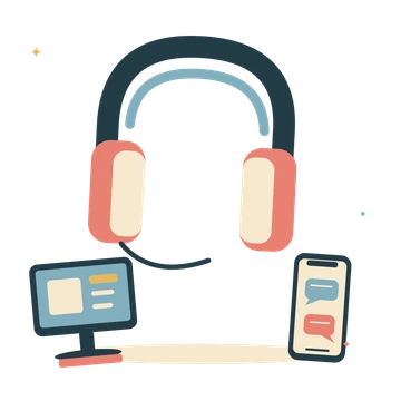 Creative listening with headphones and desktop.