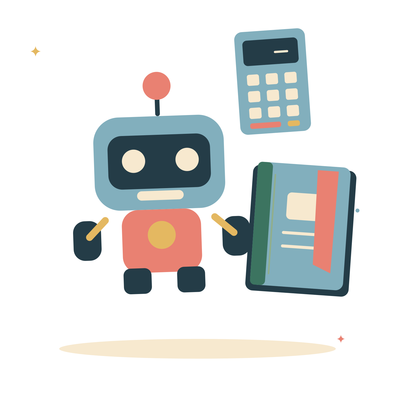 Technology learning with robot and a little notebook.