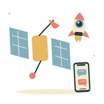 Space communication with satellite and a rocket.