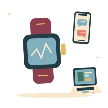 Smart watch with phone and workday laptop.
