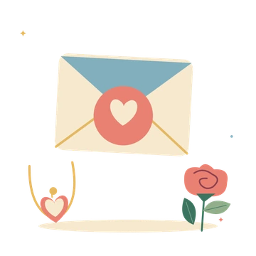 Sealed love letter with heart pendant and flower.