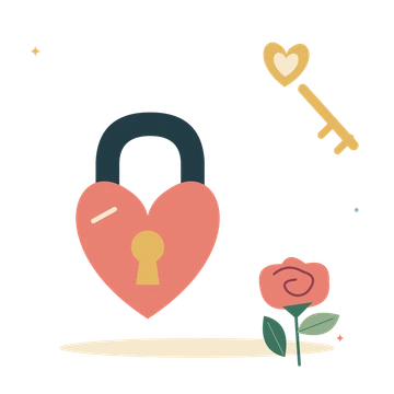 Heart lock with a key and a little rose.