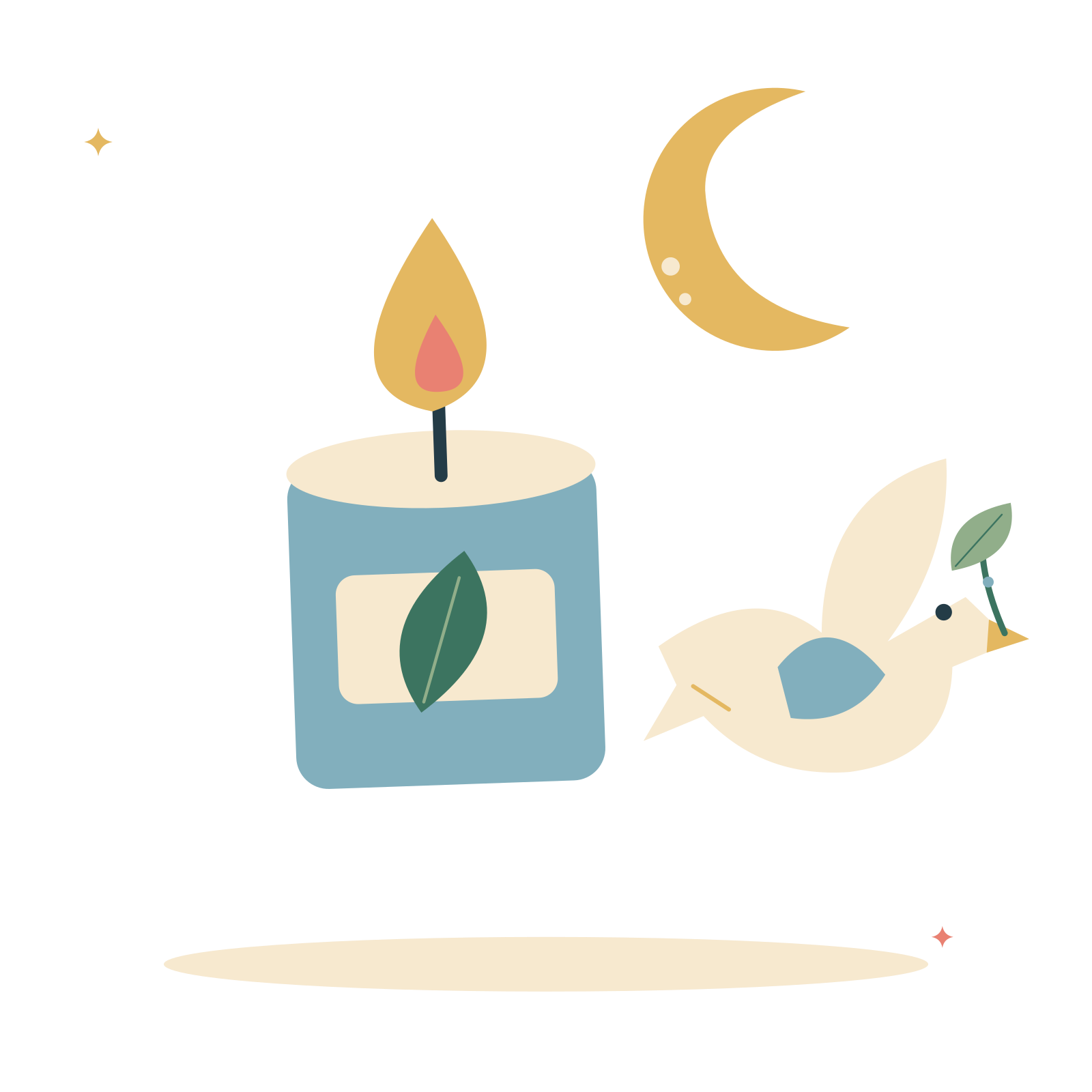 Moonlit wedding celebration with candles and doves.