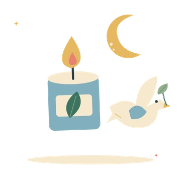Moonlit wedding celebration with candles and doves.