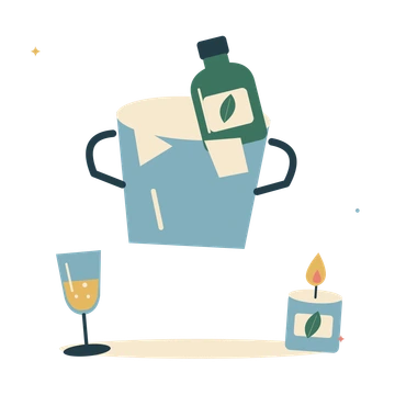 Wedding toast with champagne bucket and candle.