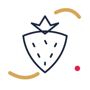 Ripe strawberry in a duotone drawing with clear rounded lines.