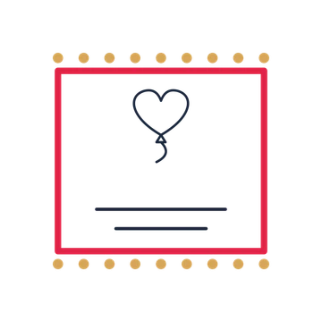 A stamp label composition featuring valentine heart balloon for Valentine’s Day designs.