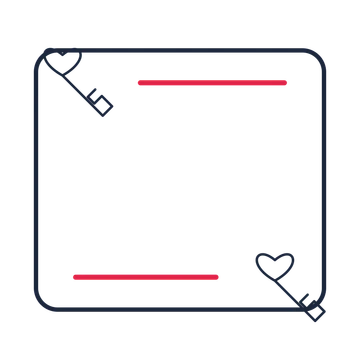 A corner frame composition featuring valentine heart key for Valentine’s Day designs.