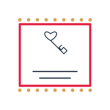 A stamp label composition featuring valentine heart key for Valentine’s Day designs.