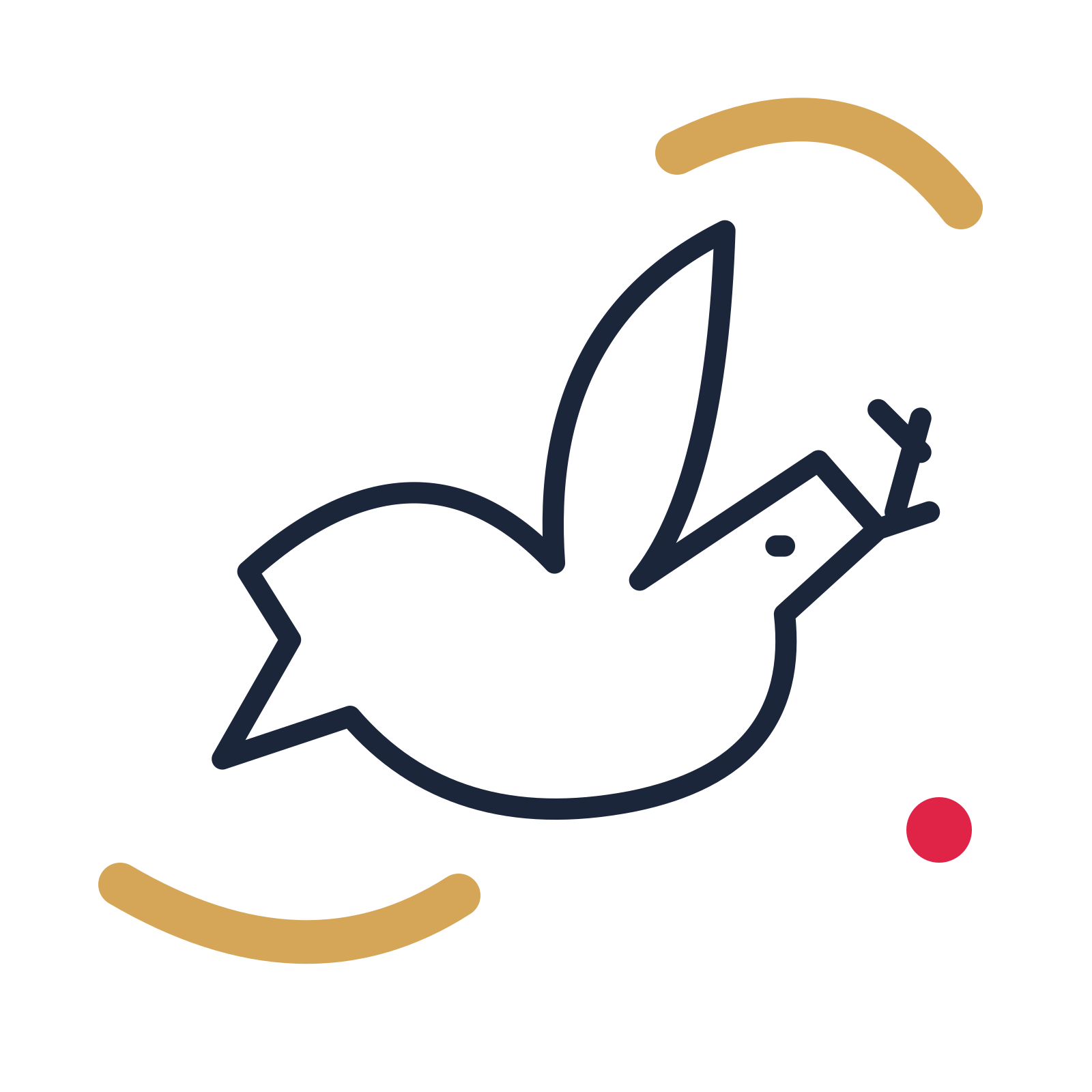 Wedding dove carrying a leaf in a duotone drawing with clear rounded lines.