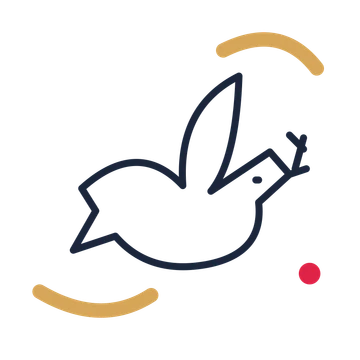 Wedding dove carrying a leaf in a duotone drawing with clear rounded lines.