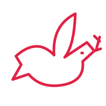Wedding dove carrying a leaf in an outline drawing with clear rounded lines.