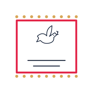 A stamp label composition featuring wedding dove carrying a leaf for Weddings designs.