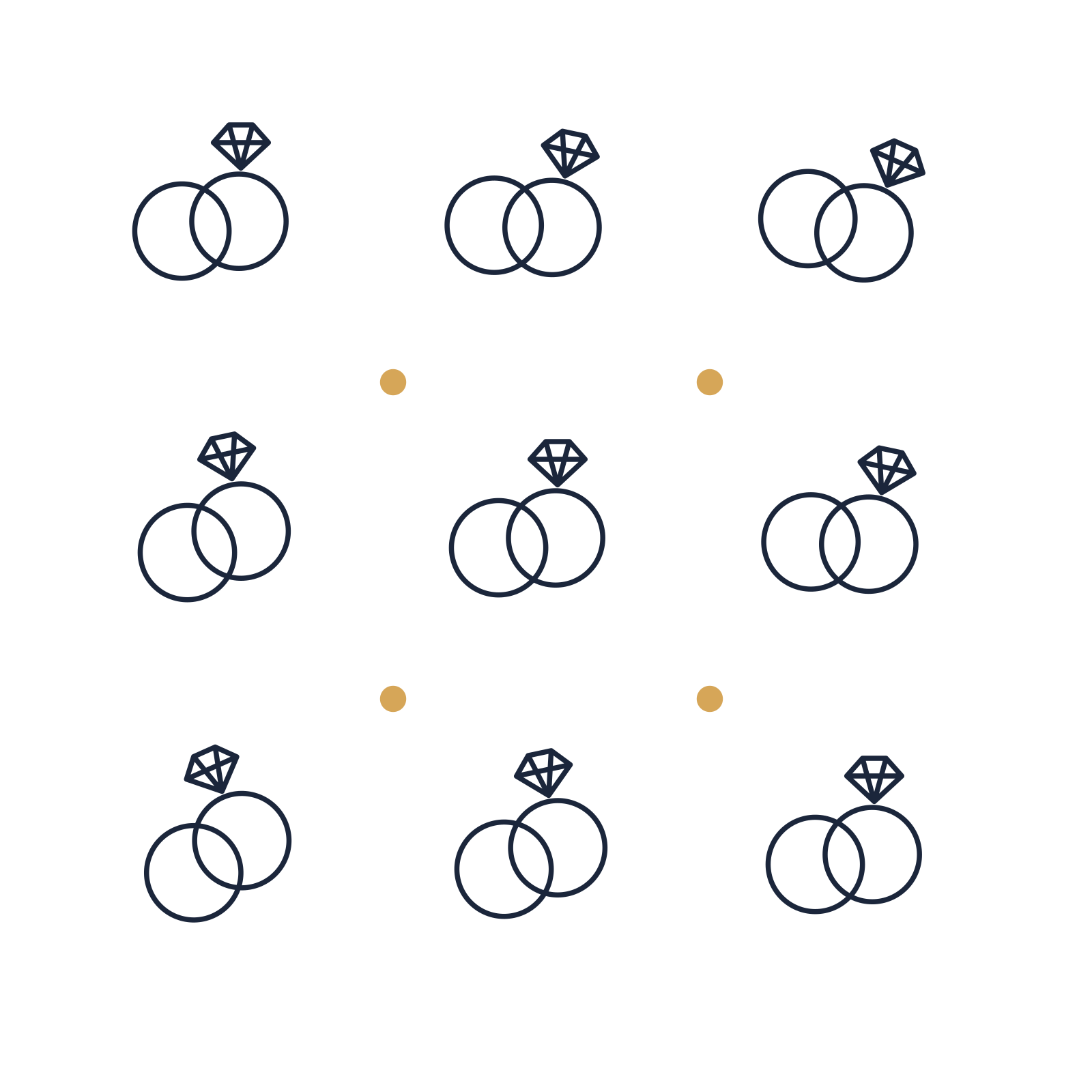 A scattered pattern composition featuring interlocking wedding rings for Weddings designs.