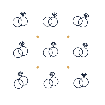 A scattered pattern composition featuring interlocking wedding rings for Weddings designs.