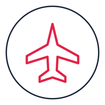 Passenger airplane drawn as a medallion icon with clean rounded lines.