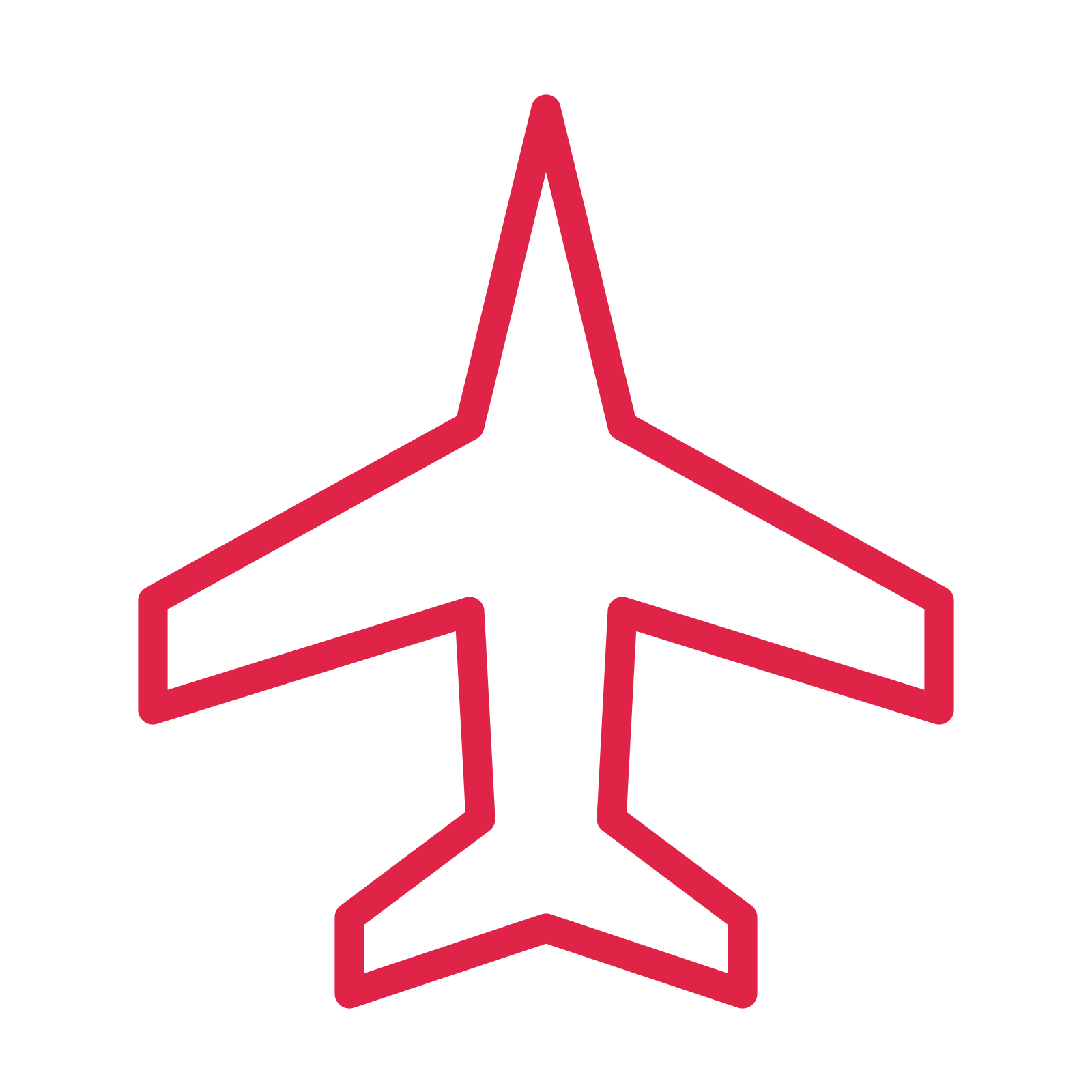 Passenger airplane drawn as an outline icon with clean rounded lines.