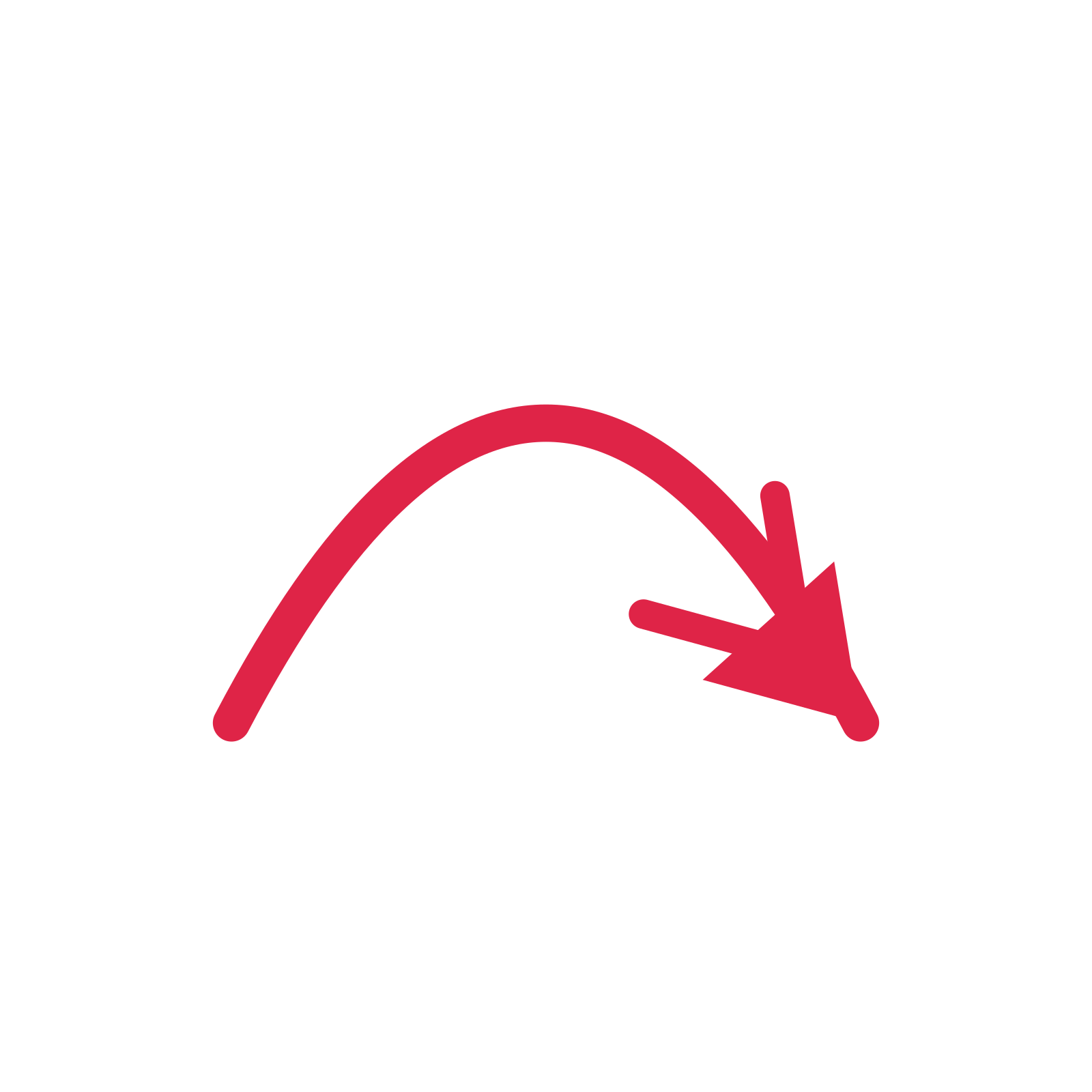 A arc directional arrow pointing east with a double arrowhead.