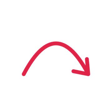 A arc directional arrow pointing east with an open arrowhead.