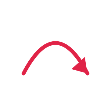 A arc directional arrow pointing east with a solid arrowhead.