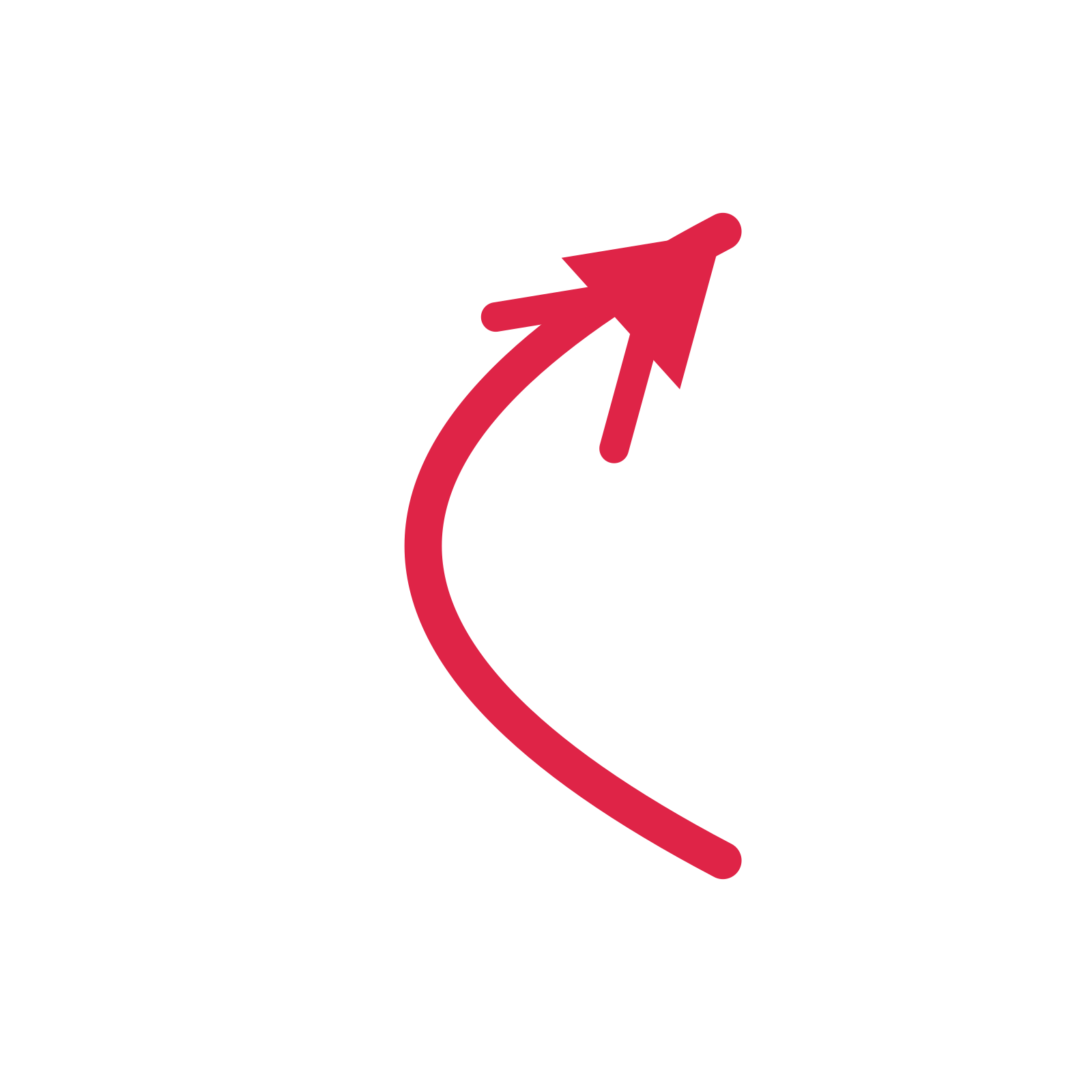 A arc directional arrow pointing north with a double arrowhead.