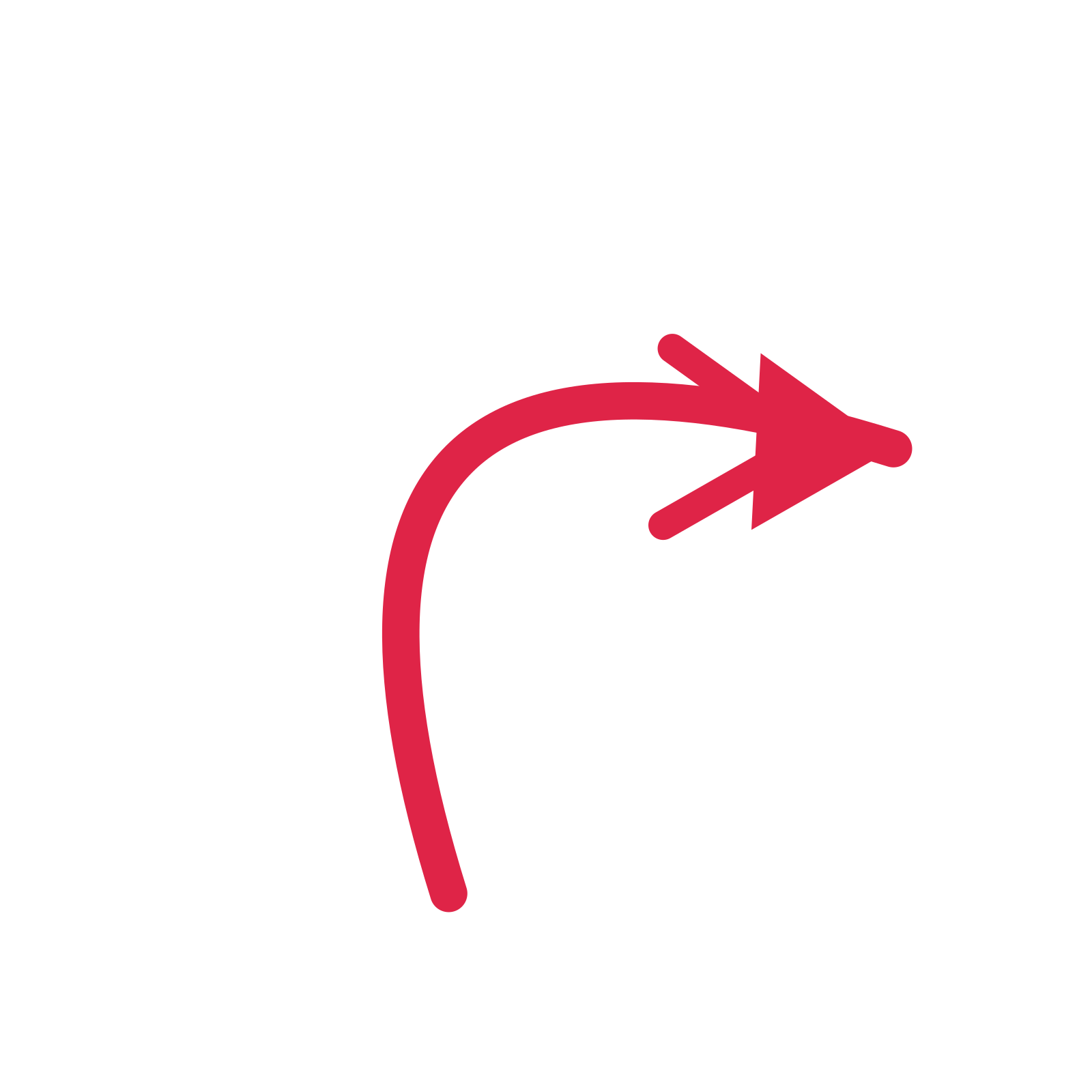 A arc directional arrow pointing north east with a double arrowhead.