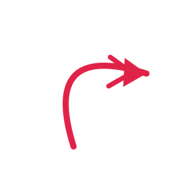 A arc directional arrow pointing north east with a double arrowhead.