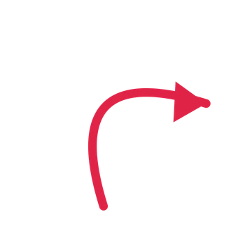 A arc directional arrow pointing north east with a solid arrowhead.