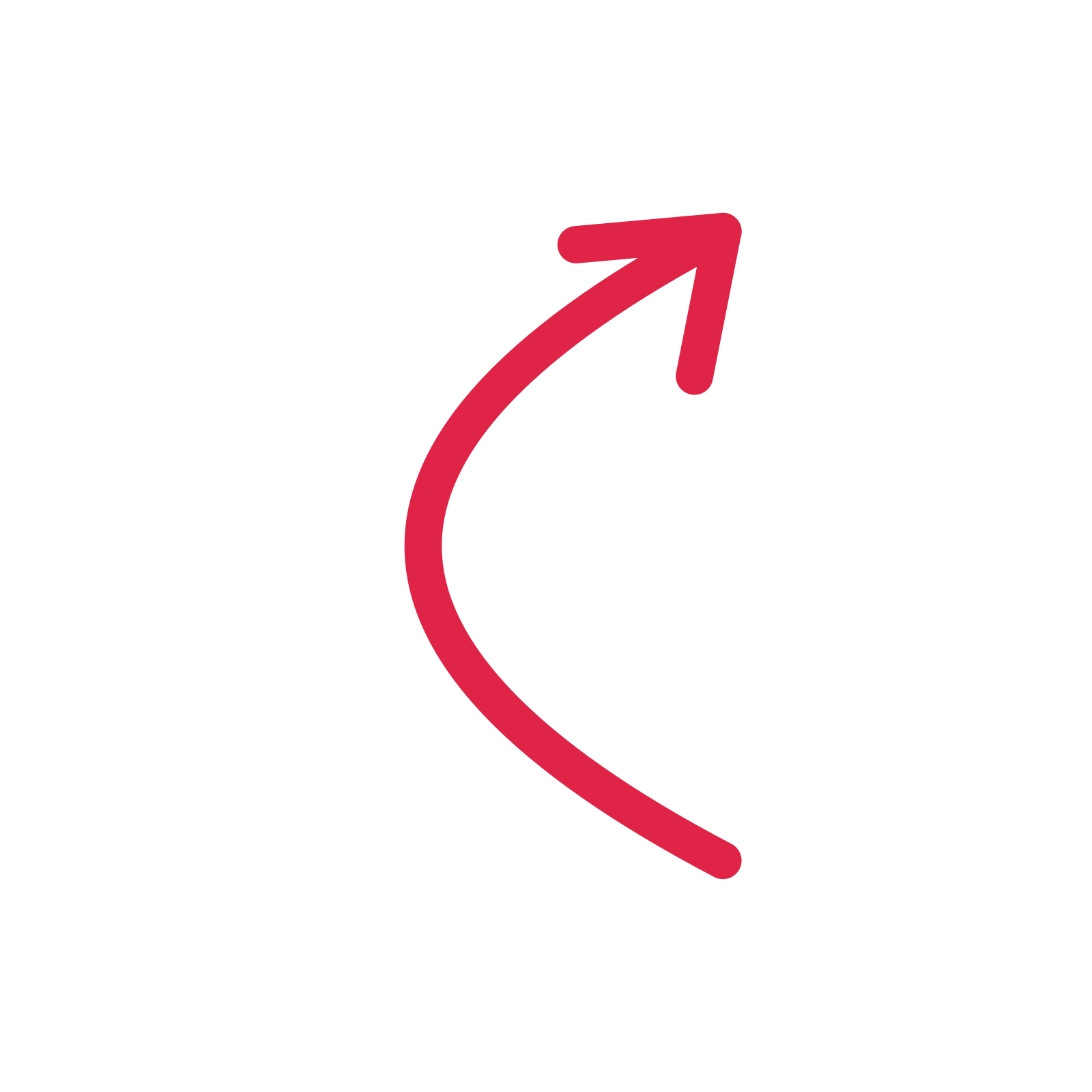A arc directional arrow pointing north with an open arrowhead.