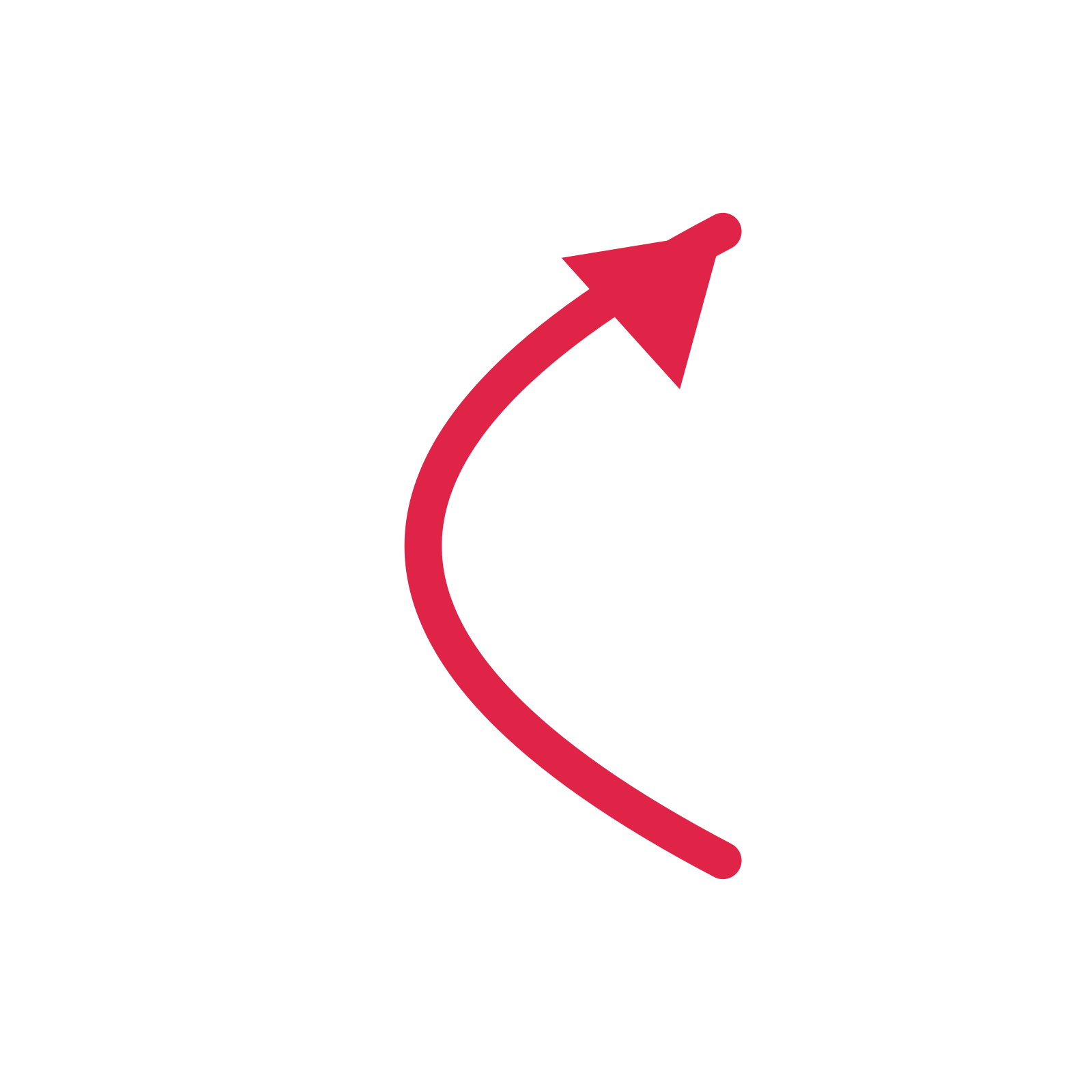A arc directional arrow pointing north with a solid arrowhead.
