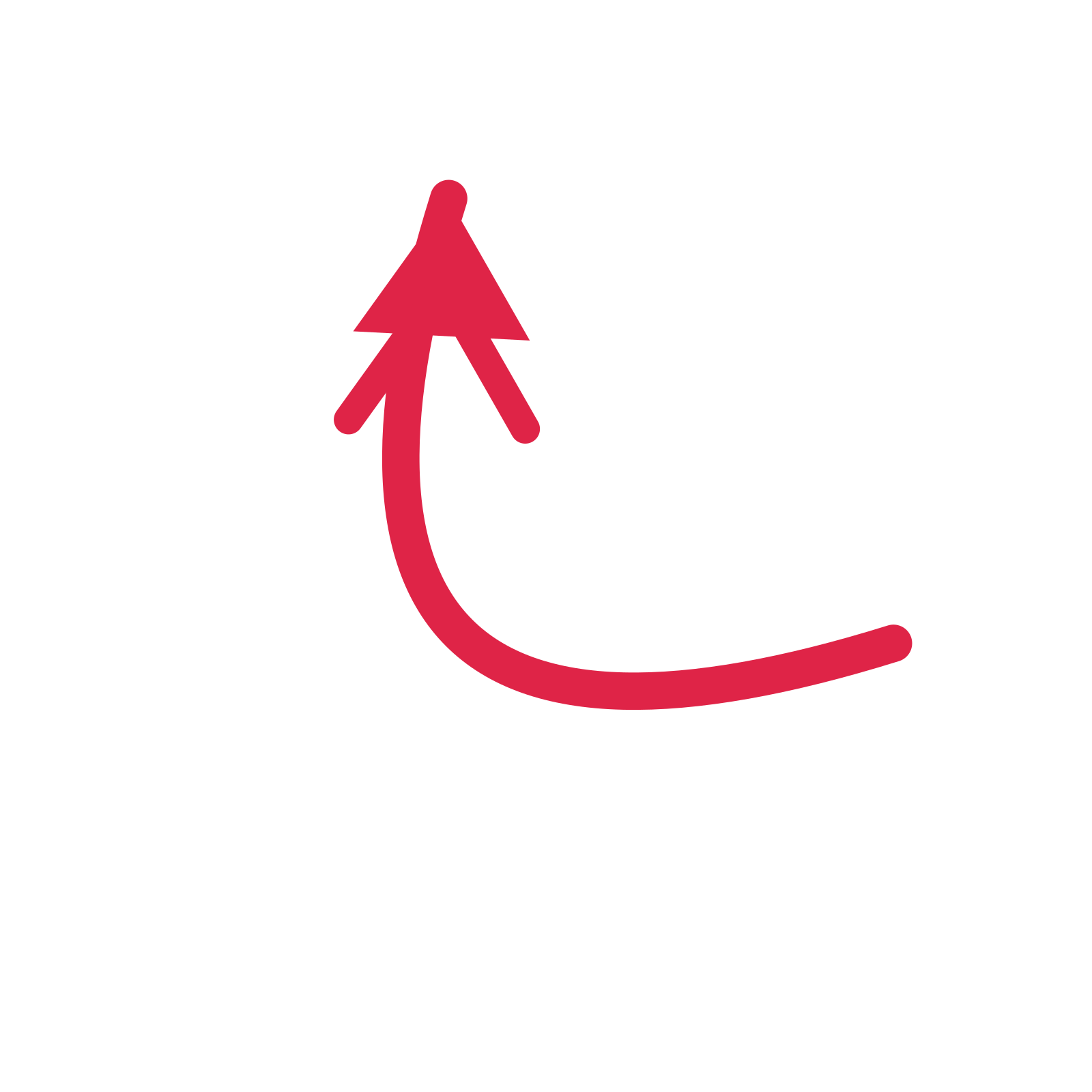 A arc directional arrow pointing north west with a double arrowhead.