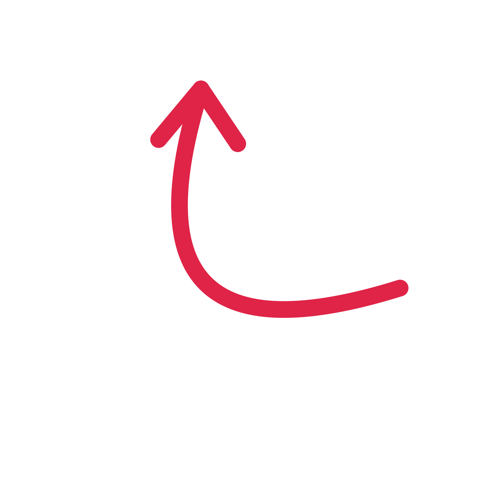 A arc directional arrow pointing north west with an open arrowhead.