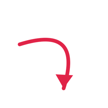 A arc directional arrow pointing south east with a solid arrowhead.