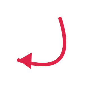 A arc directional arrow pointing south west with a solid arrowhead.