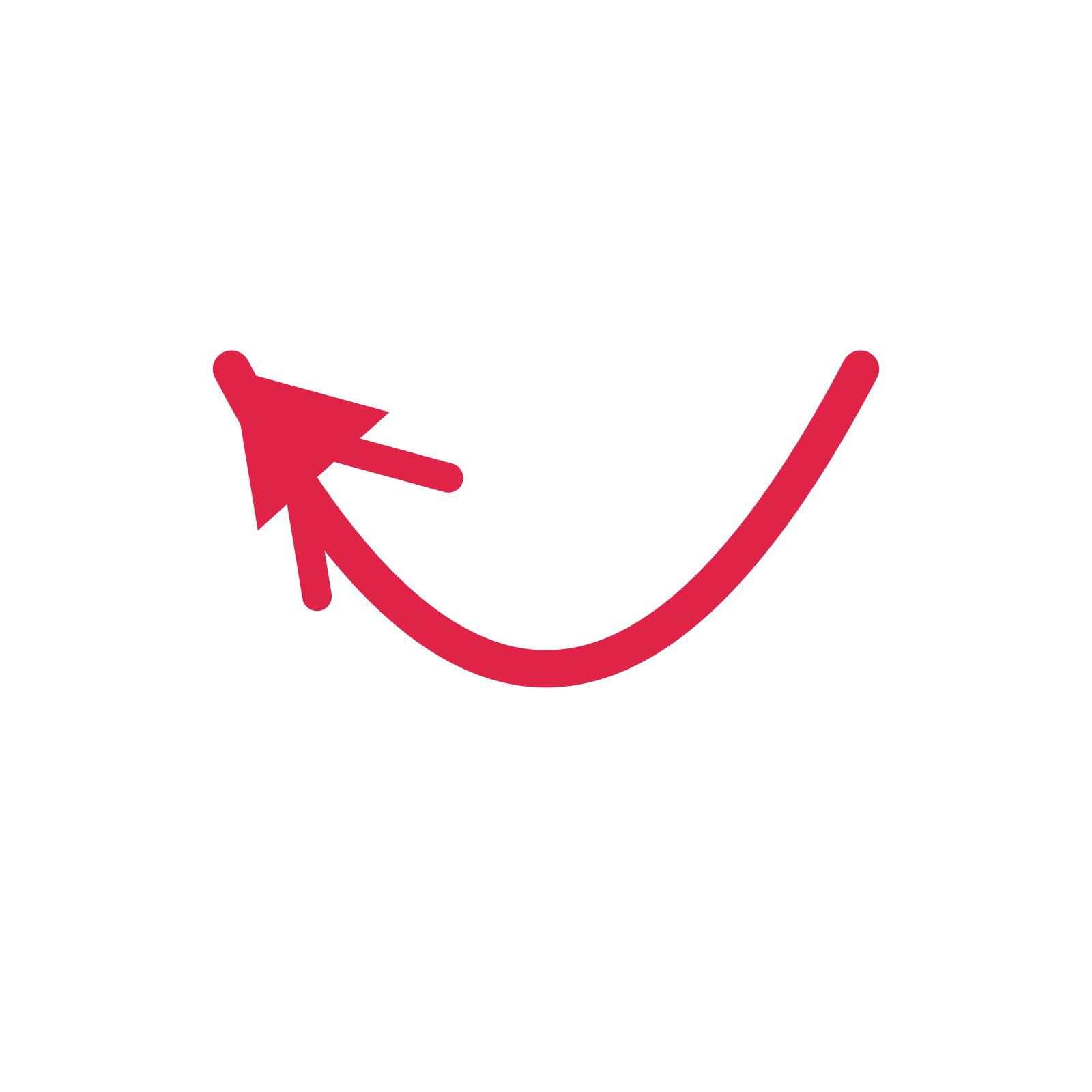 A arc directional arrow pointing west with a double arrowhead.