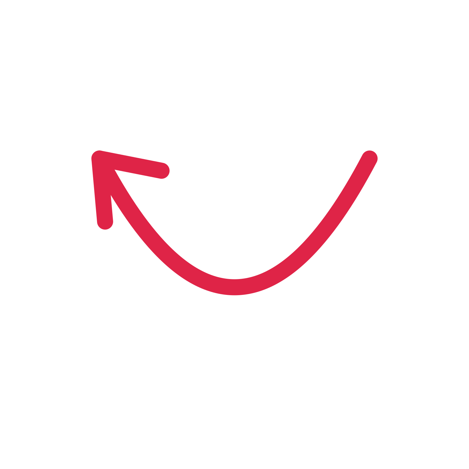 A arc directional arrow pointing west with an open arrowhead.