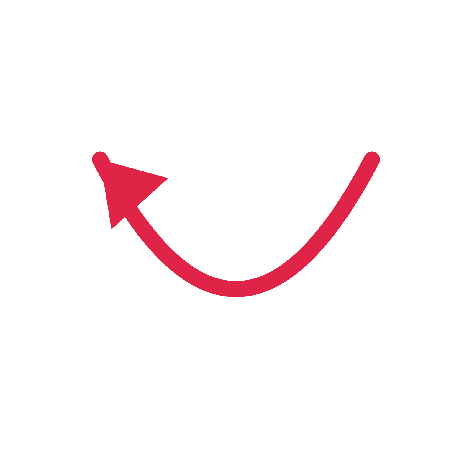 A arc directional arrow pointing west with a solid arrowhead.