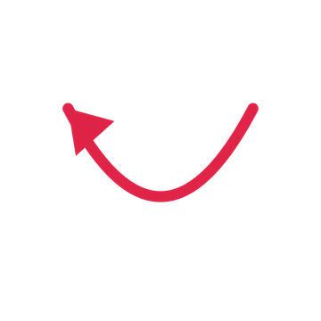 A arc directional arrow pointing west with a solid arrowhead.